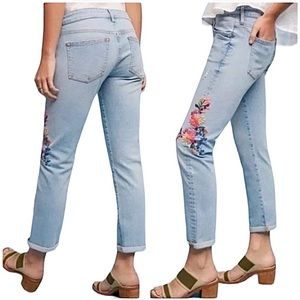 Pilcro and the Letterpress Light Wash Floral Embroidered Boyfriend Jeans